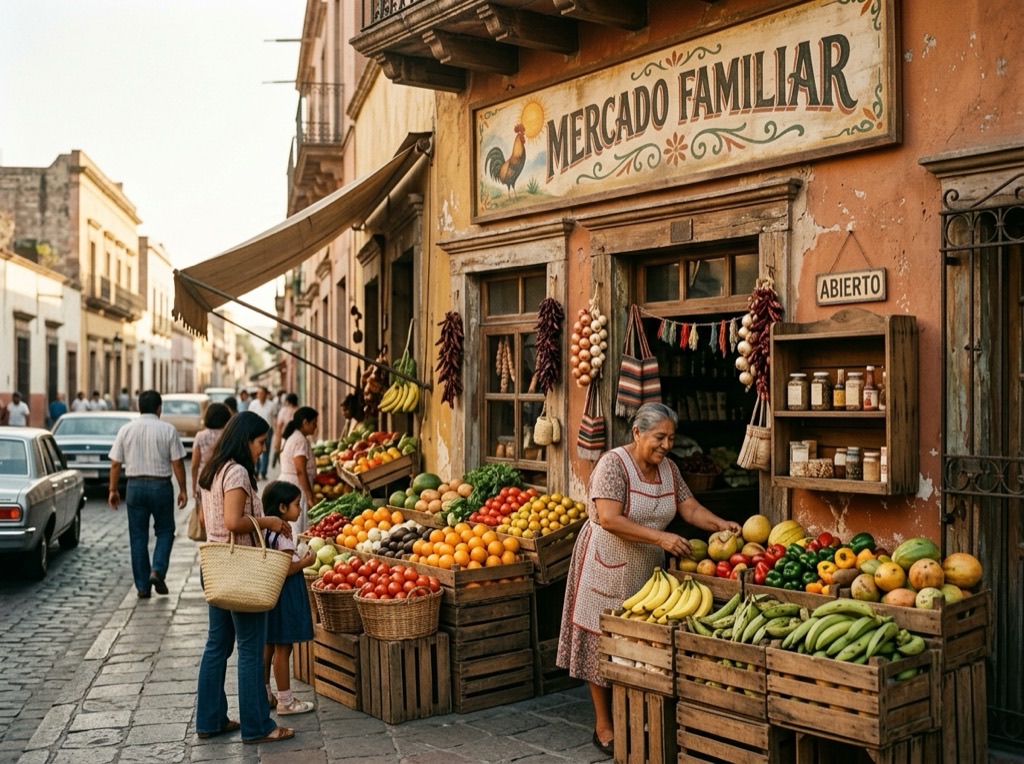A vintage family neighborhood mercado storefront
